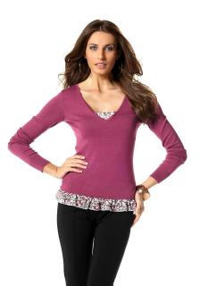 2-in-1-Pullover mit Georgette mauve