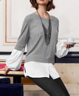 2-in-1-Pullover mit Kaschmir grau-ecru