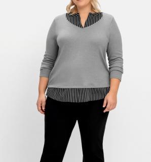 2-in-1-Pullover mit Webeinsatz grau