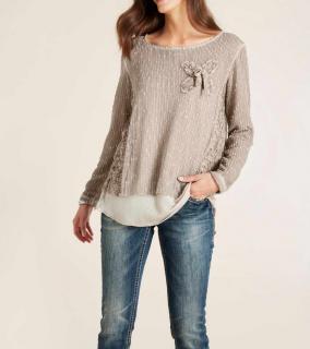 2-in-1-Shirt mit Spitze taupe