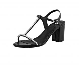 Abend-Leder-Sandalette mit Strass schwarz