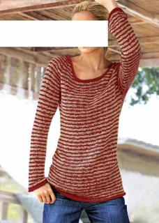 Bändchengarn-Pullover rot-beige Gr. 38