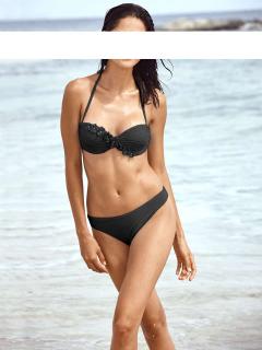 Bandeau-Bikini mit Blüten schwarz Größe 38 C-cup