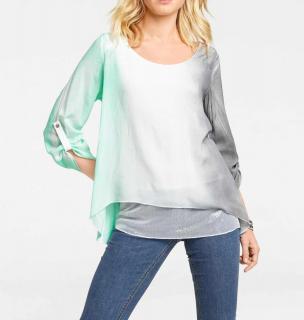 Batikbluse mit Pailletten mint-grau