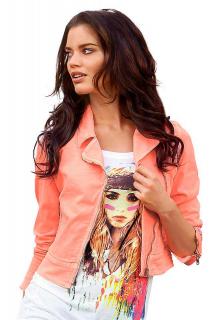 Biker-Jeansjacke neonpink Gr. 40