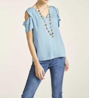 Bluse mit Cut-Outs blau