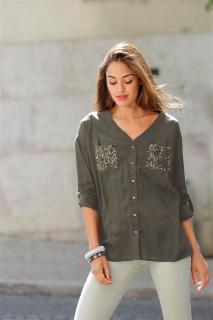 Bluse mit Pailletten khaki