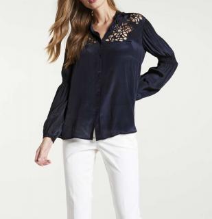 Bluse mit Perlen-Stickerei nachtblau