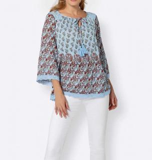 Bluse mit Spitze blau-bunt