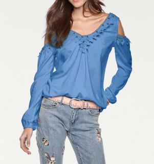 Bluse mit Spitze rauchblau