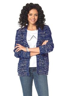 Bouclé-Strickjacke blau-weiß Größe 48/50