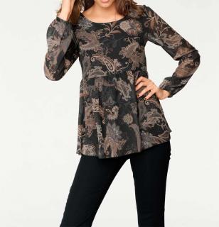 Chiffon-Druckbluse schwarz-camel