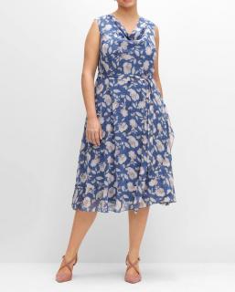 Chiffon-Druckkleid rauchblau