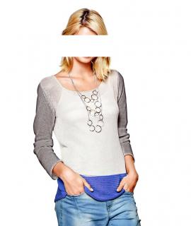 Colourblocking-Pullover creme-blau-grau