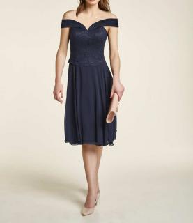 Corsagen-Chiffon-Spitzenkleid nachtblau