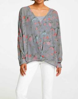 Designe-Bluse+Top grau-bedruckt