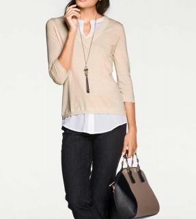 Designer-2-in-1-Pullover mit Seide beige-weiß