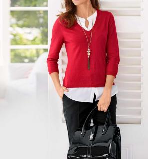 Designer-2-in-1-Pullover mit Seide rot-weiß