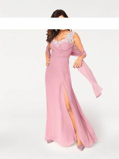 Designer-Abendkleid mit Schal rosé