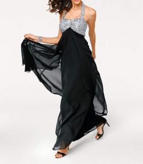 Designer-Abendkleid schwarz-silber