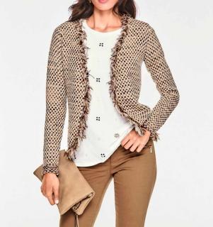 Designer-Bändchen-Strickjacke beige-cognac