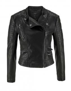 Designer-Biker-Lederimitatjacke schwarz