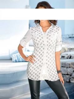 Designer-Bluse ecru-grau