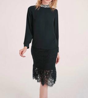 Designer-Bluse mit Perlen schwarz