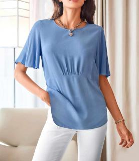 Designer-Bluse mit Volantärmel himmelblau