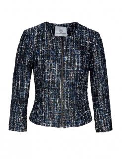 Designer-Boucléjacke blau-schwarz-silber