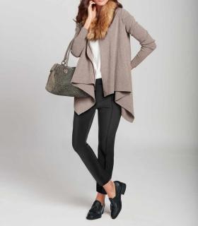 Designer-Cardigan mit Webpelzkragen taupe