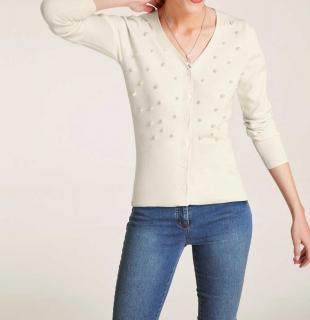 Designer-Feinstrickjacke mit Perlen ecru