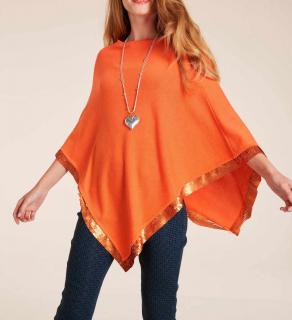 Designer-Feinstrickponcho mit Pailletten orange