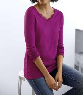 Designer-Feinstrickpullover mit Spitze fuchsia