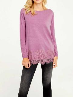 Designer-Feinstrickpullover mit Spitze orchidee