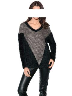 Designer-Flauschpullover schwarz-silber