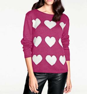 Designer-Intarsien-Pullover pink-weiß