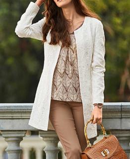 Designer-Jacquard-Longblazer ecru