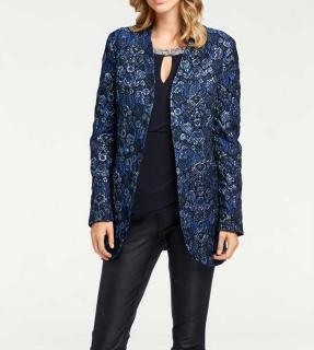 Designer-Jacquardlongblazer blau-schwarz