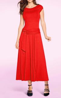 Designer-Jersey-Maxikleid mitGürtel rot