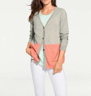 Designer-Kaschmir-Cardigan grau-apricot