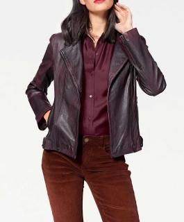 Designer-Lammnappaleder-Bikerjacke aubergine