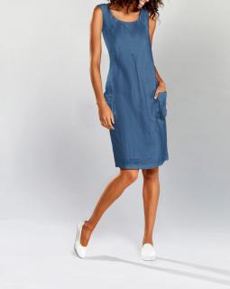 Designer-Leinenkleid jeansblau