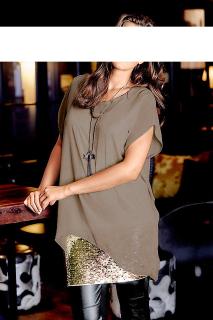 Designer-Longbluse mit Pailletten taupe