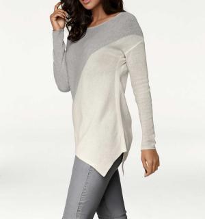 Designer-Longpullover creme-grau