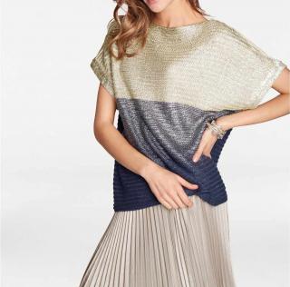 Designer-Oversized-Pullover goldfarben-blau