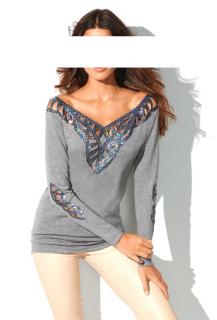 Designer-Pullover mit Pailletten grau