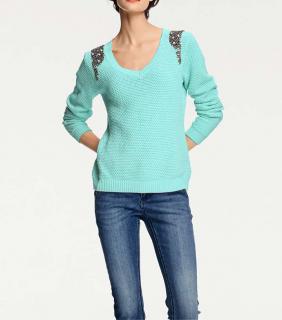 Designer-Pullover mit Perlen mint