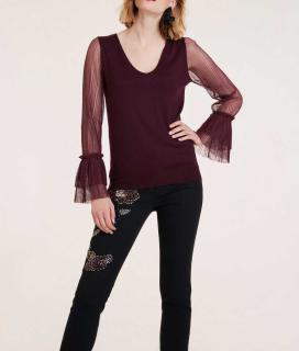 Designer-Pullover mit Plisseeärmeln bordeaux