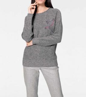 Designer-Pullover mit Stickerei grau